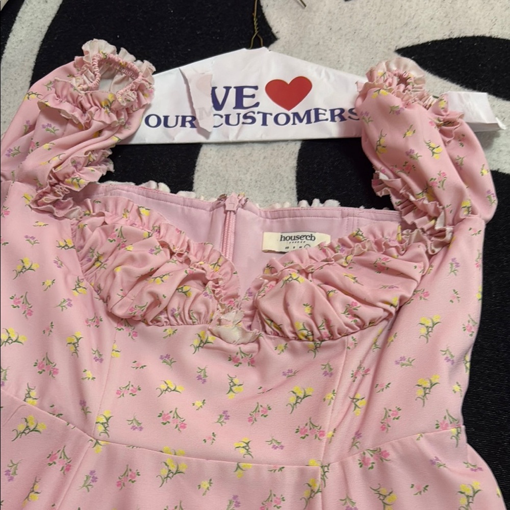 House of CB Pink Floral Dress off shoulder